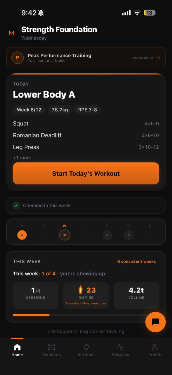 The client home screen under the trainer's brand